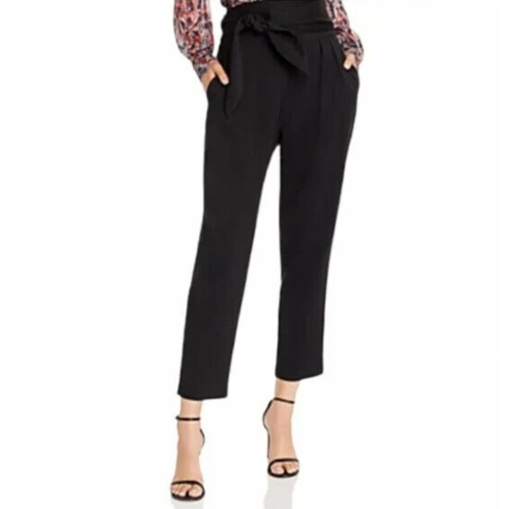 Aqua Luxe Women's Paperbag Dress Pants Trouser High Waist Black Solid Size M